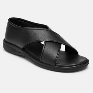 Comfort Cross Strap Sandals, Black Faux Leather